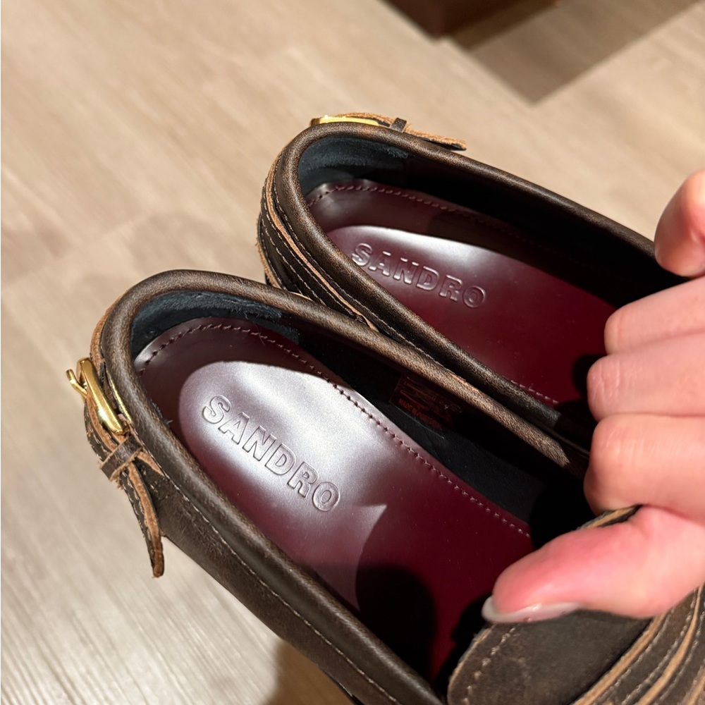 Sandro Brown Distressed Leather Loafers Size 40 - Picture 5 of 5